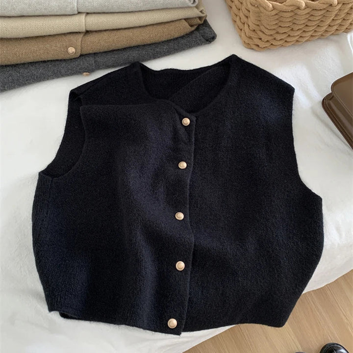 Drune | Damen Strickjacke Ohne Ärmel mit Knopfverschluss