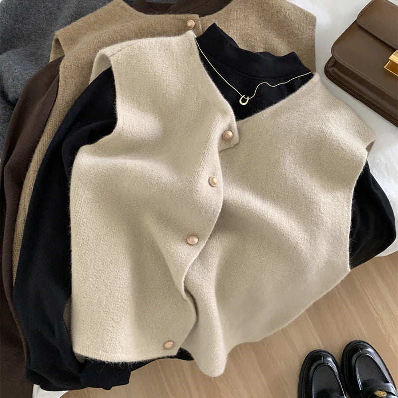 Drune | Damen Strickjacke Ohne Ärmel mit Knopfverschluss