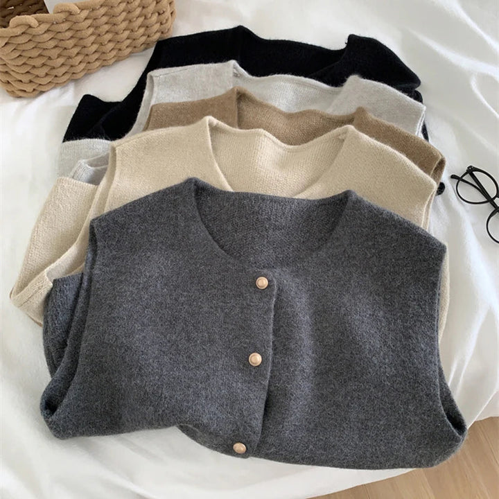 Drune | Damen Strickjacke Ohne Ärmel mit Knopfverschluss