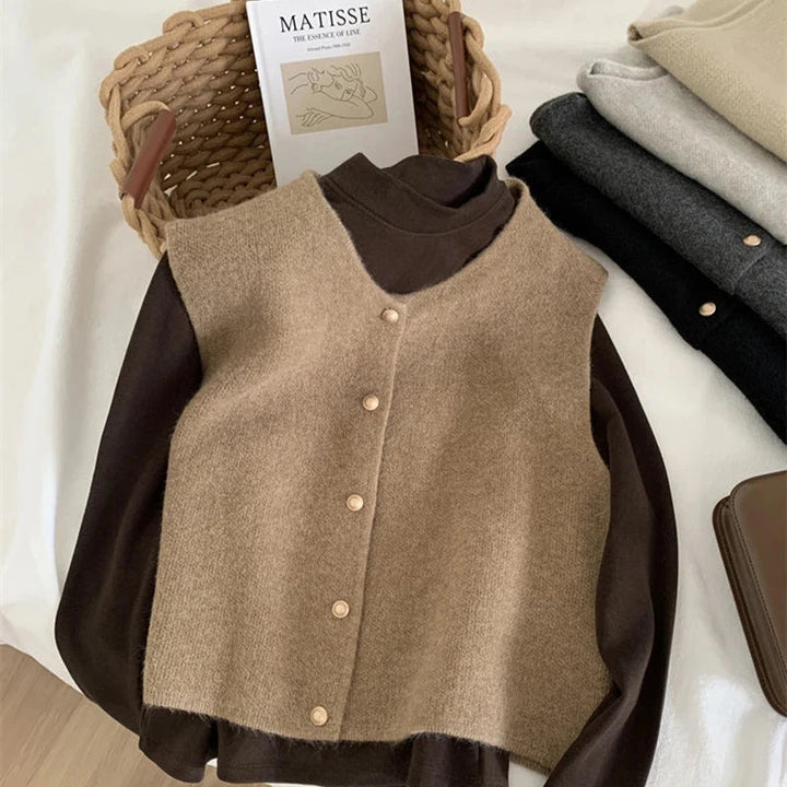 Drune | Damen Strickjacke Ohne Ärmel mit Knopfverschluss
