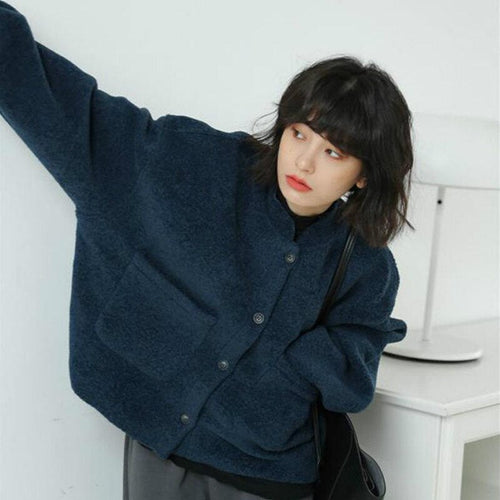 Drune | Lässig Lang Ärmel Taschen Blau Jacke