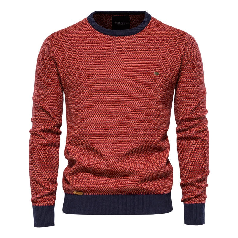 Drune | Geometrisch Gemusterter Pullover Weiche Baumwollmischung Stilvoll und Gemütlich