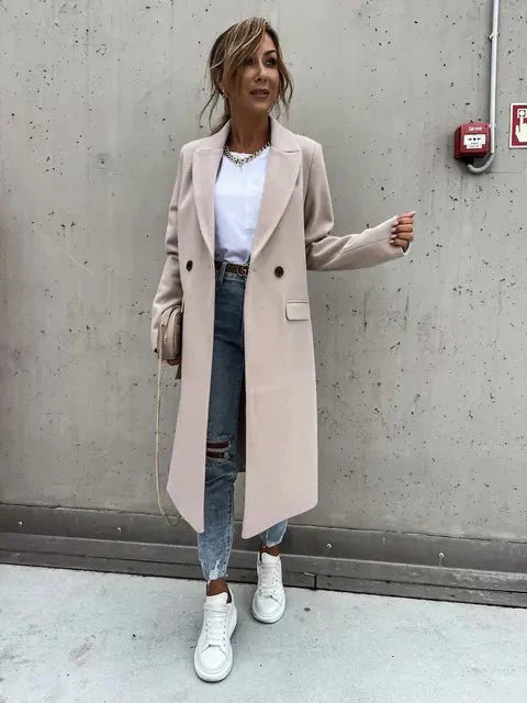Drune | Langer Wollmischmantel - Taillierter Schnitt & Elegant - Einreiher - Herbst- & Winterbekleidung