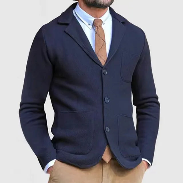 Drune | Blazer Slim Fit Weicher Stretchstrick Einreihig Klassischer Schnitt