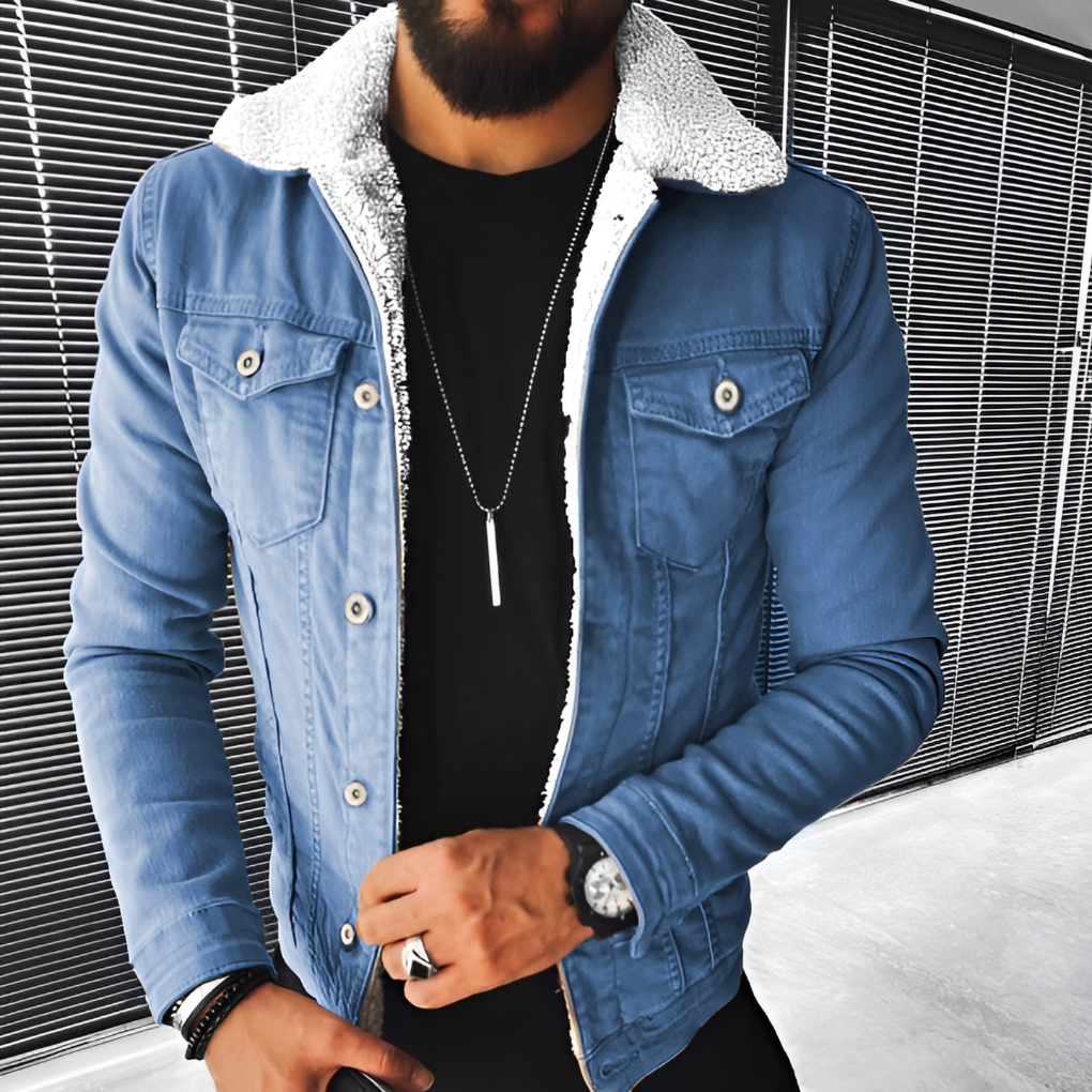Drune | Herren Jeansjacke mit Futter aus Pelz