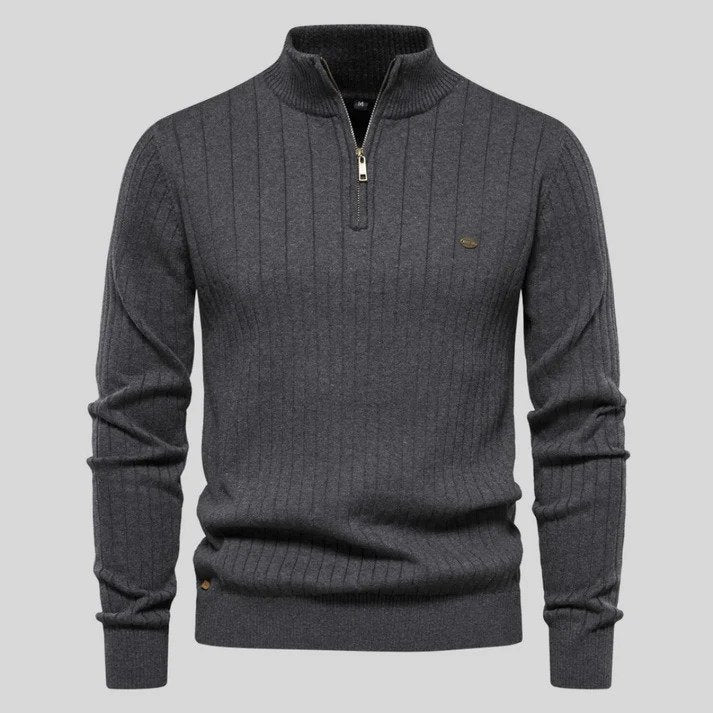 Drune | Pullover - Halbzipper Rippenstruktur Stehkragen