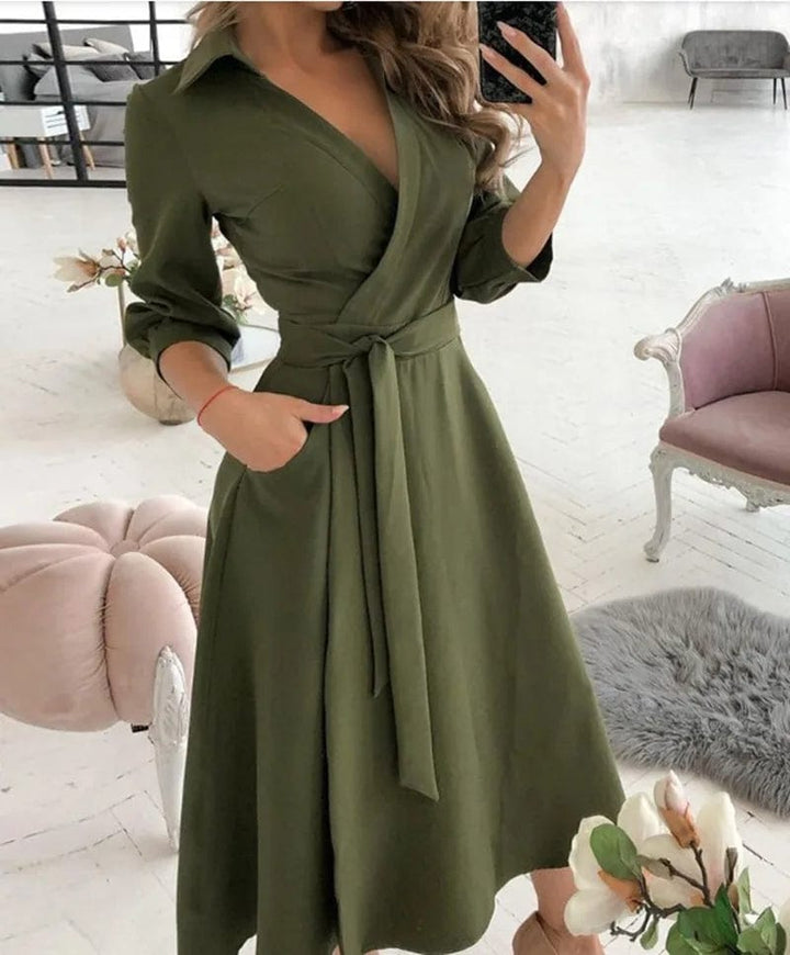 Drune | Elegantes Midi Wickelkleid Perfekt für Formelle Anlässe Emilia