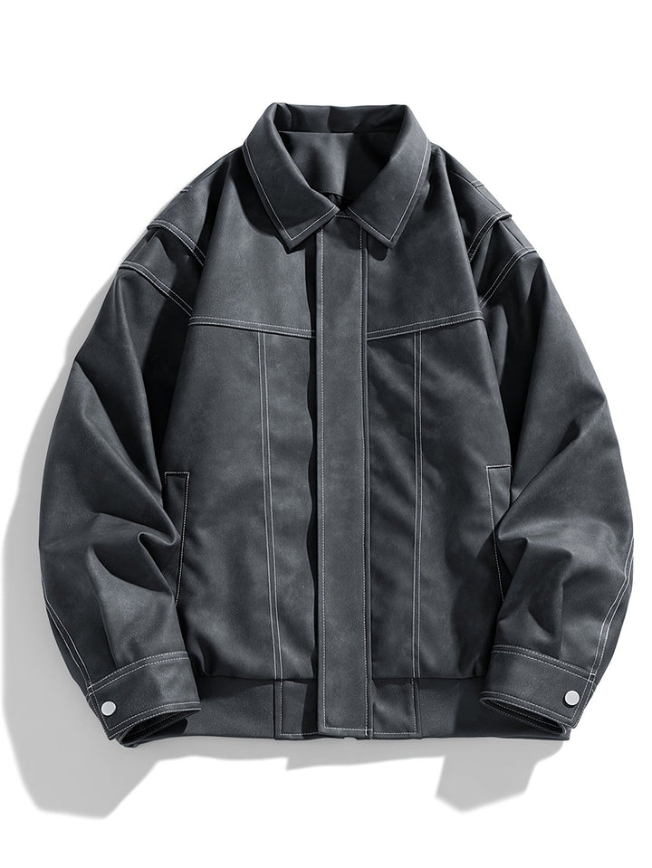 Drune | Kunstlederjacke mit Klappkragen und Taschen