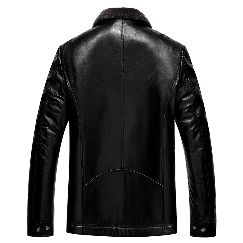 Drune | Lederjacke mit Fleece-Futter und Dickem Fellkragen