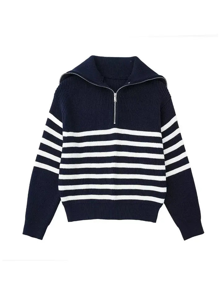 Drune | Retro Halbzip Gestreifter Pullover