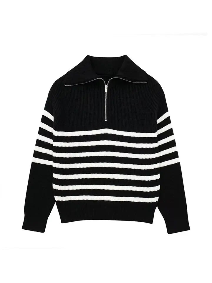 Drune | Retro Halbzip Gestreifter Pullover