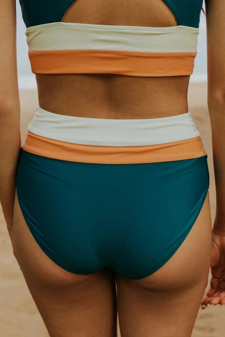 Drune | High Waist Colorblock Marine Cut Back Crop Bikini Set