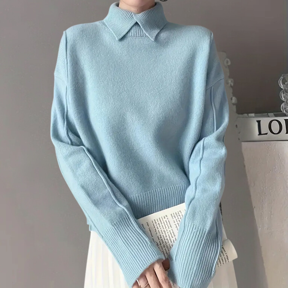 Drune | Hochwertiger Damen Strickpullover aus – Zeitloses Design in Aprikose, Himmelblau und Weiß