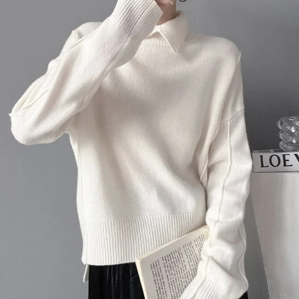 Drune | Hochwertiger Damen Strickpullover aus – Zeitloses Design in Aprikose, Himmelblau und Weiß