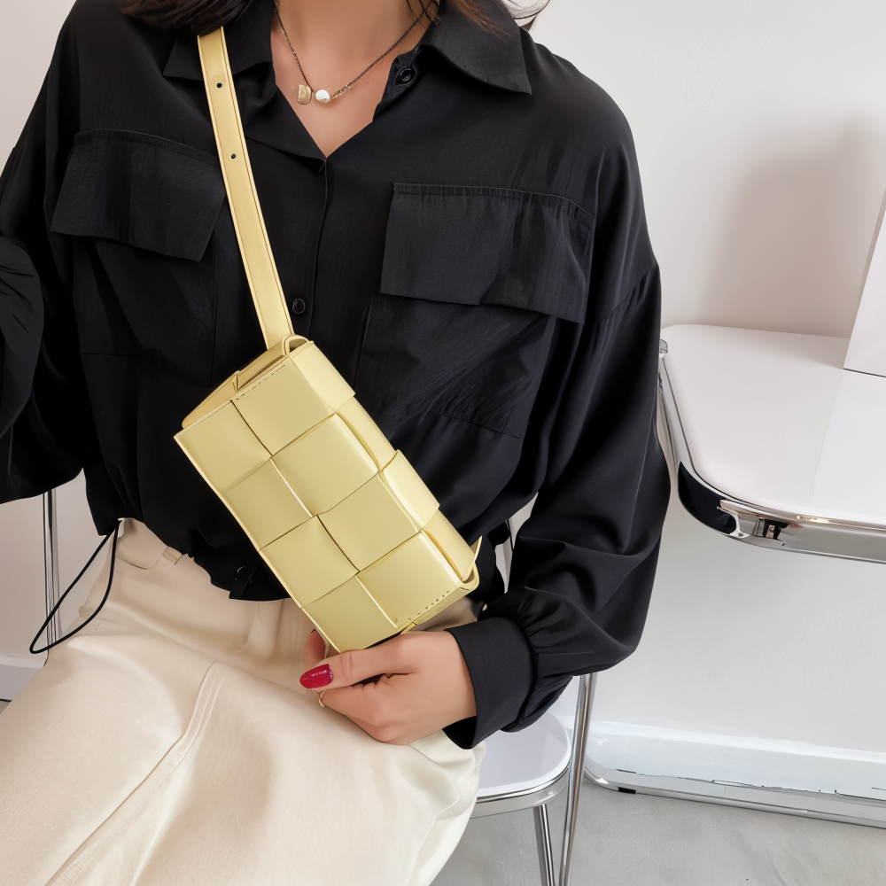 Drune - Geblockte Umhängetasche Vegan Leder Damen | Geflochtene Tasche Frauen