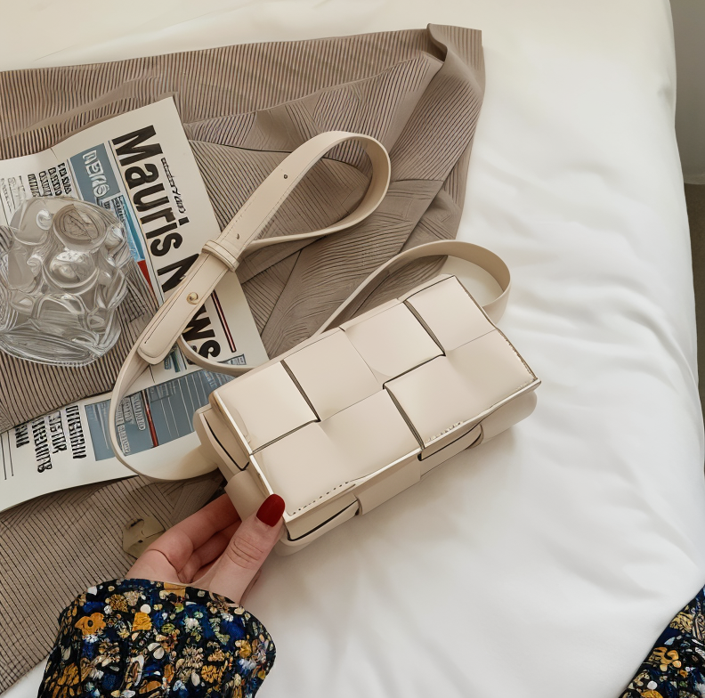Drune - Geblockte Umhängetasche Vegan Leder Damen | Geflochtene Tasche Frauen