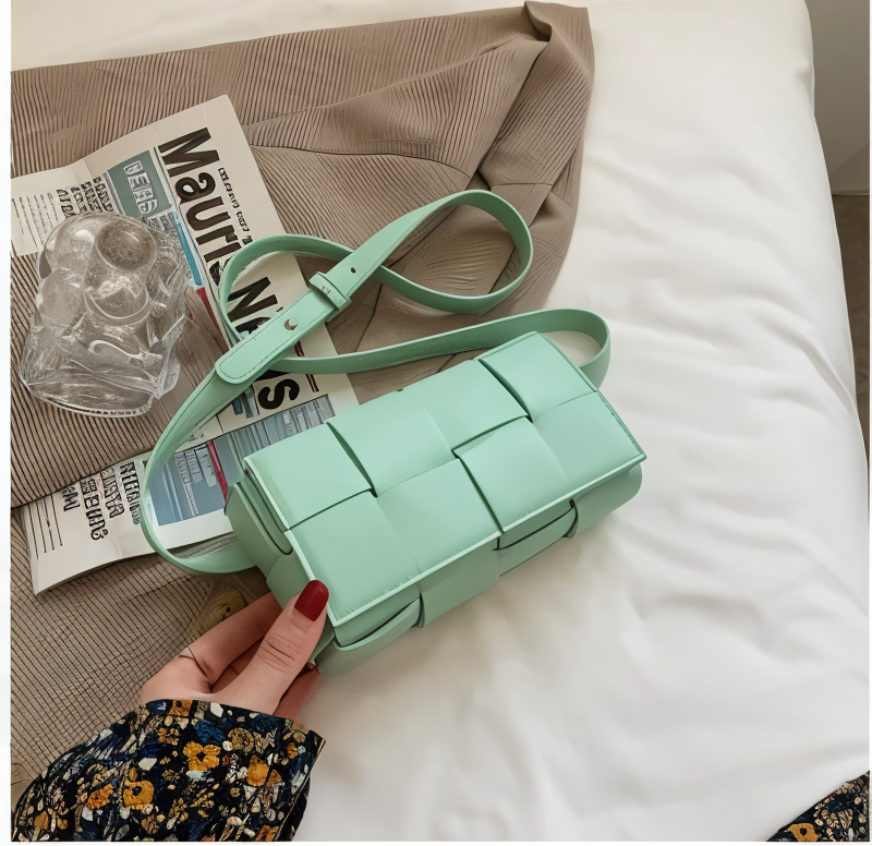 Drune - Geblockte Umhängetasche Vegan Leder Damen | Geflochtene Tasche Frauen