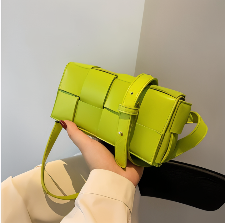 Drune - Geblockte Umhängetasche Vegan Leder Damen | Geflochtene Tasche Frauen
