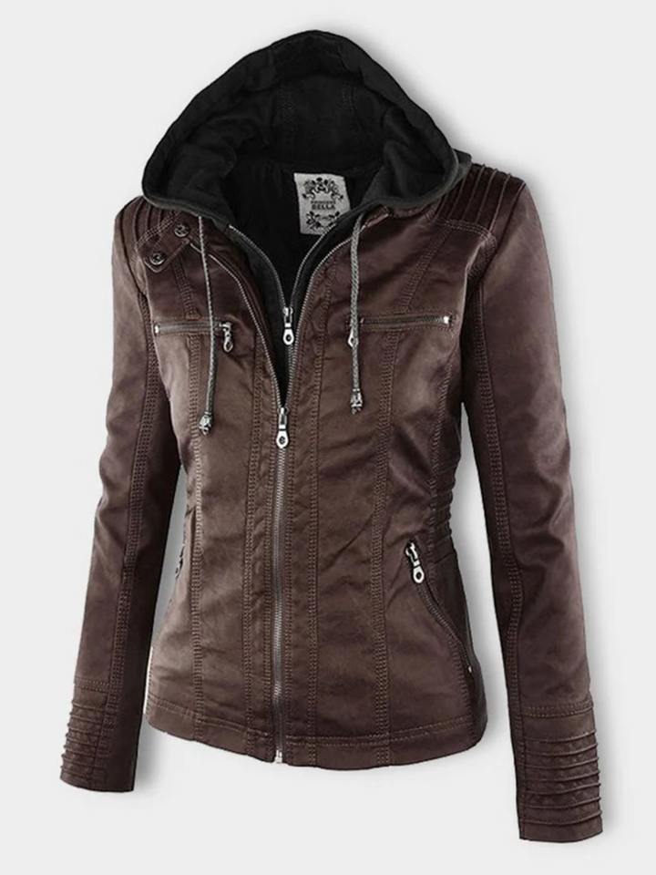 Drune | Kapuzenlederjacke für Frauen - Rippprofil
