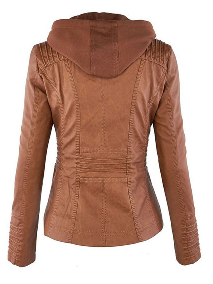 Drune | Kapuzenlederjacke für Frauen - Rippprofil