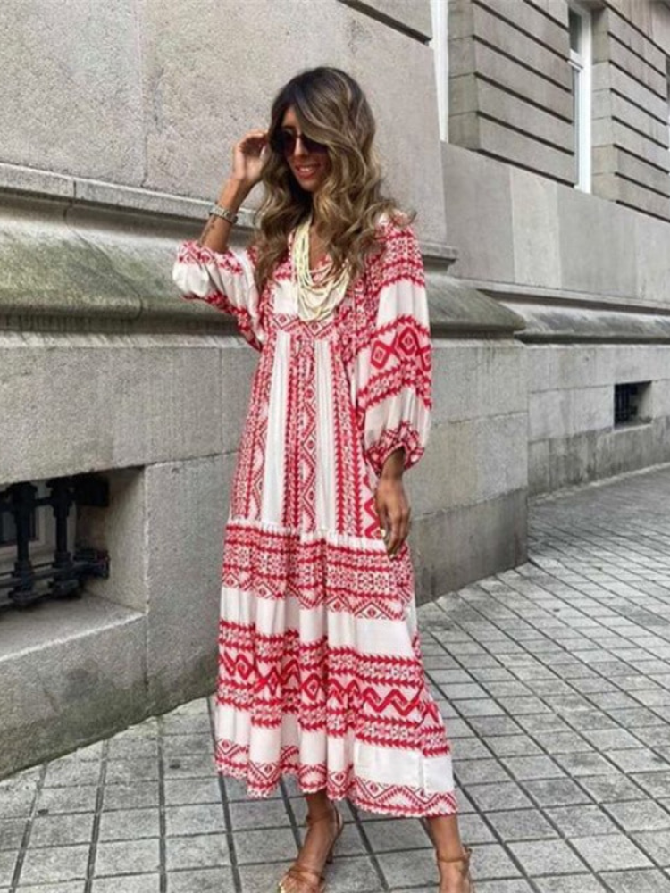 Drune | Geometrisches Kleid mit Puffärmeln für Frauen