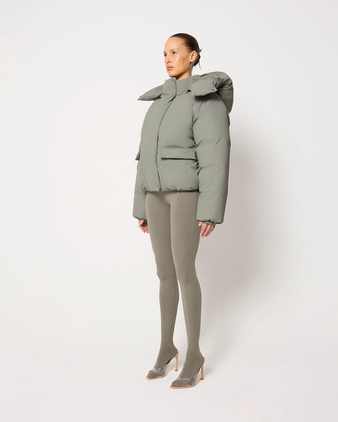 Drune | Jacke Damen Hoher Kragen Kapuzen Reißverschluss Design Baumwollgefütterte Jacke