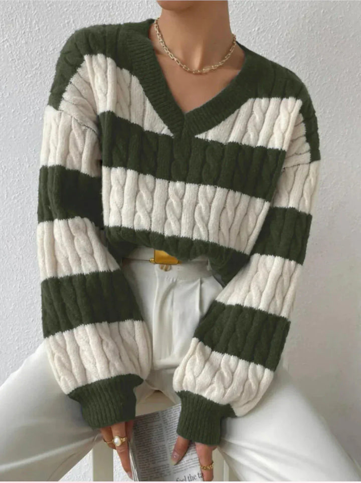 Drune | Gestreifter eleganter Pullover mit V-Ausschnitt
