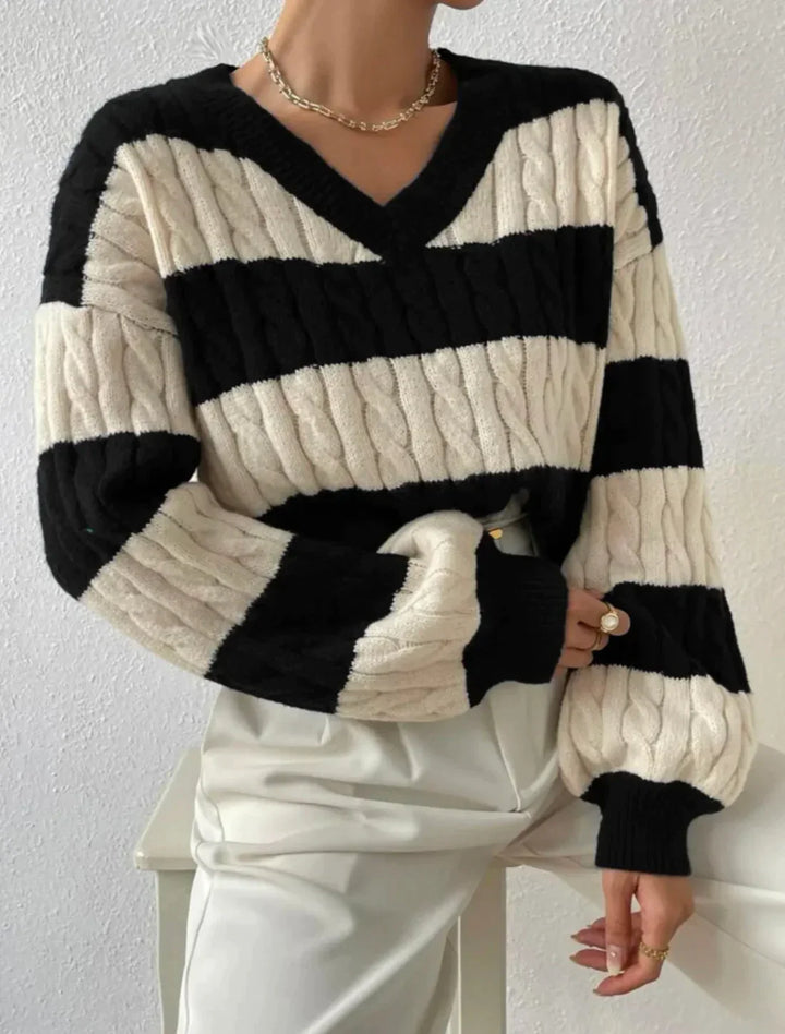 Drune | Gestreifter eleganter Pullover mit V-Ausschnitt