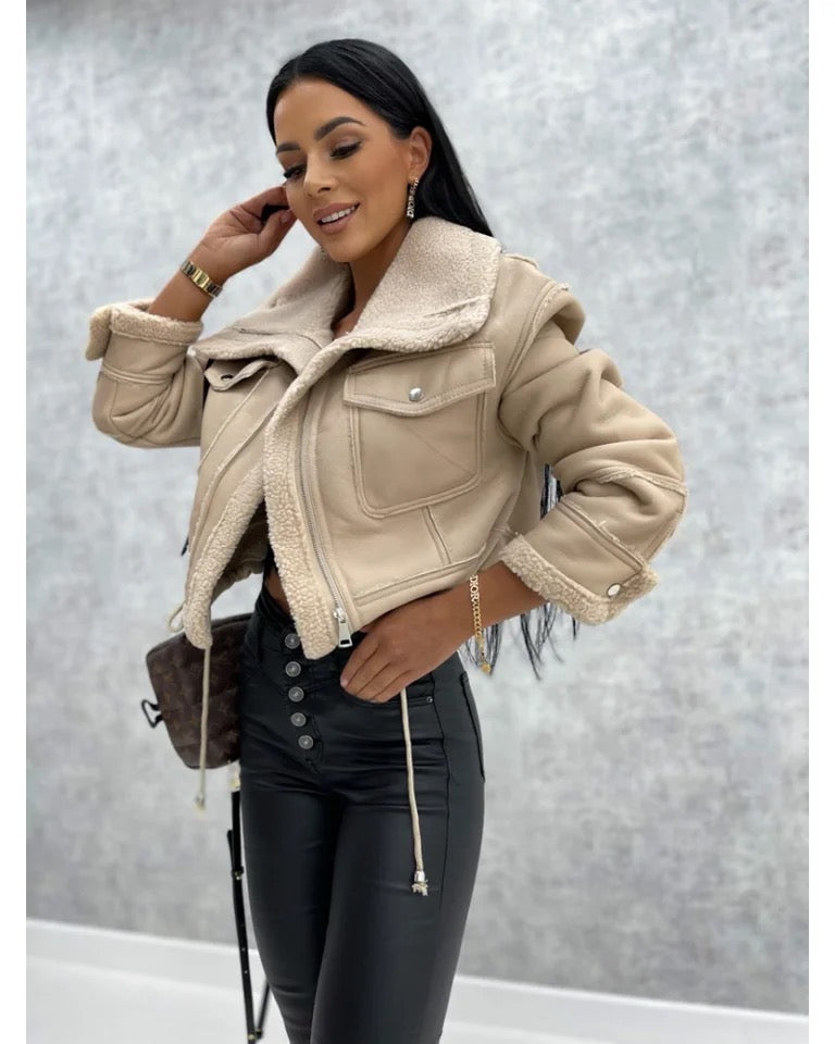 Drune | Schwarze Lederjacke mit Teddyfutter