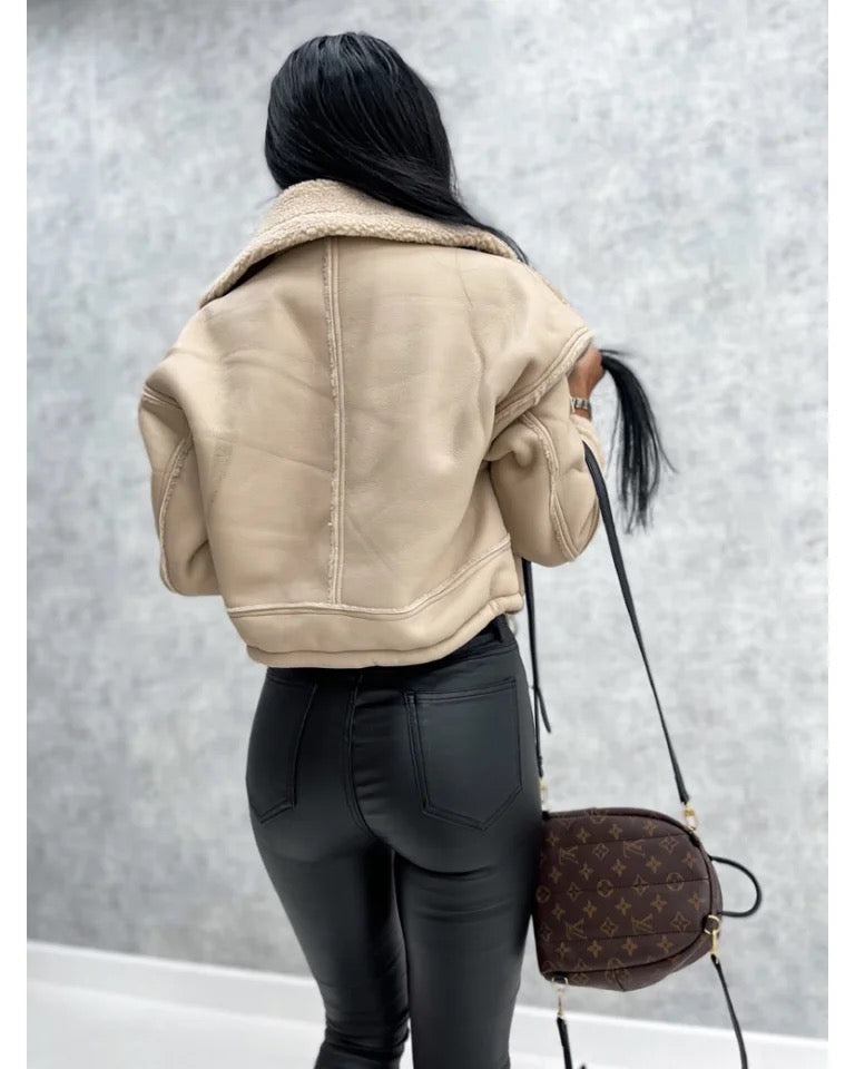 Drune | Schwarze Lederjacke mit Teddyfutter
