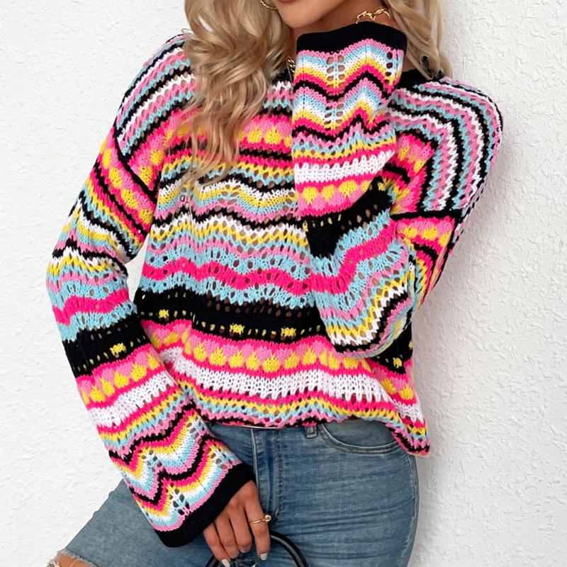 Drune | Bunte Strickjacke mit Muster Acryl Trendy und Bequem