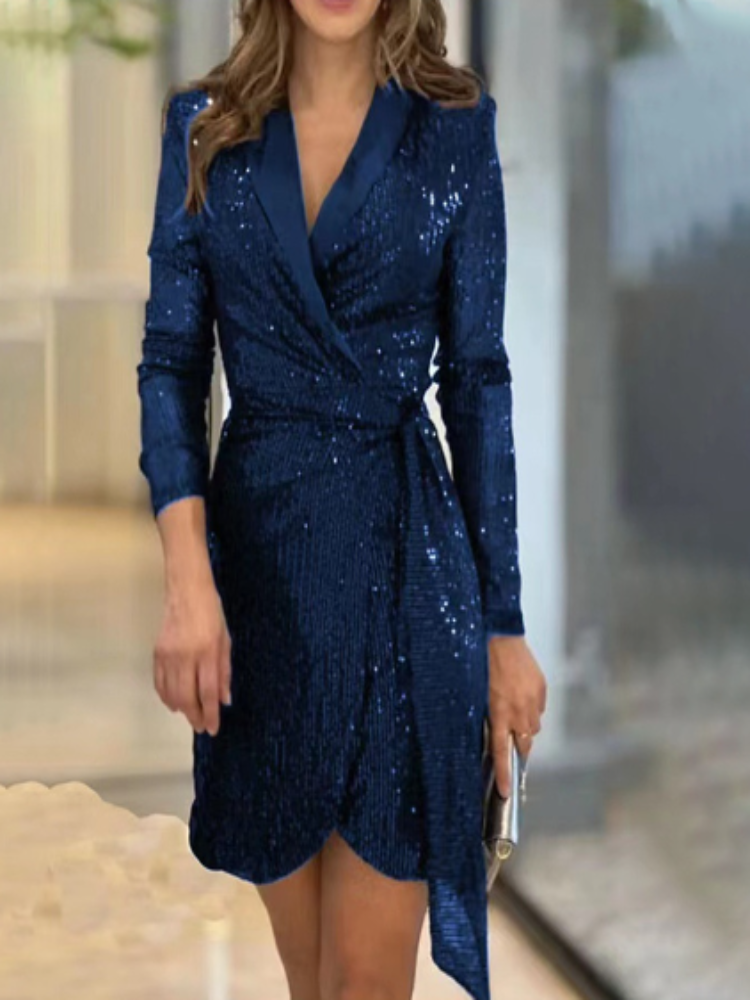 Drune - Pailletten Wickelkleid mit langen Ärmeln