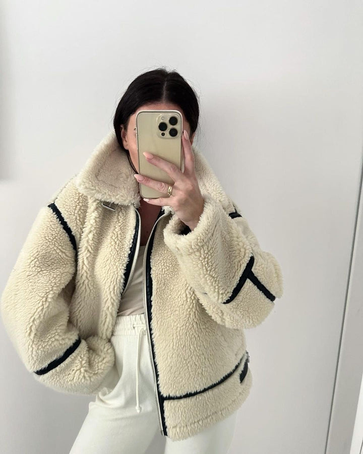 Drune | Shearling-Jacke - Übergroßer Schnitt - Weiche Textur - Warme Fütterung - Reißverschlussöffnung
