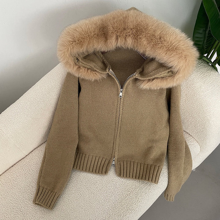 Drune | Eleganter Strickjacke Mit Fellkragen