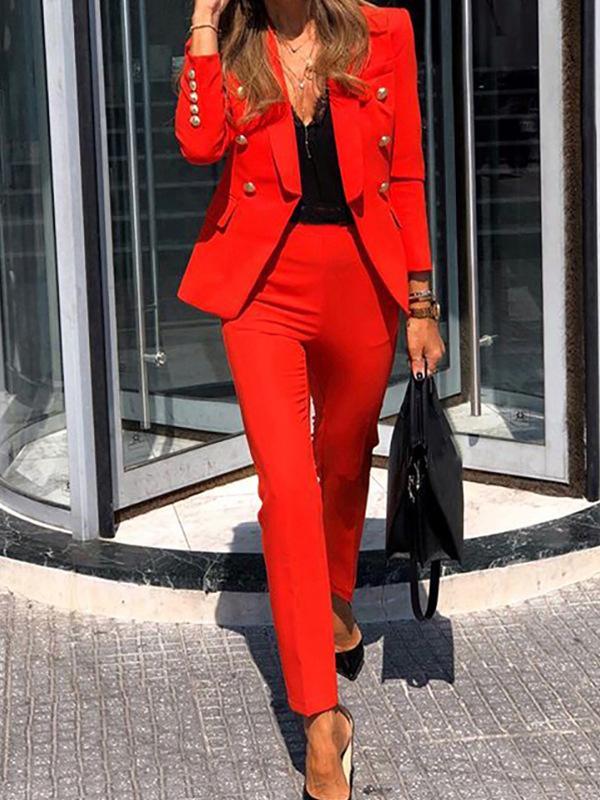 Drune | Zweiteilige Kombination Aus Zweireihigem Blazer und Eleganter Hose für Damen