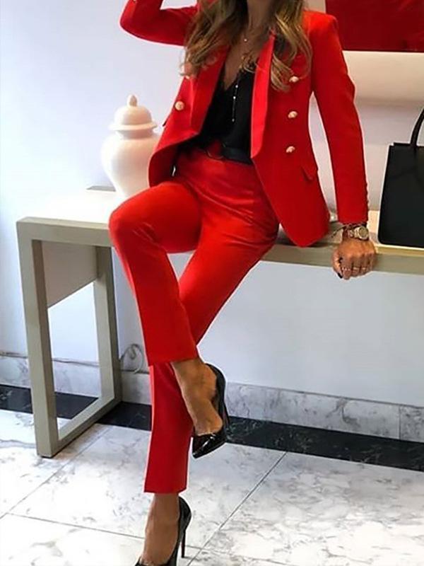 Drune | Zweiteilige Kombination Aus Zweireihigem Blazer und Eleganter Hose für Damen