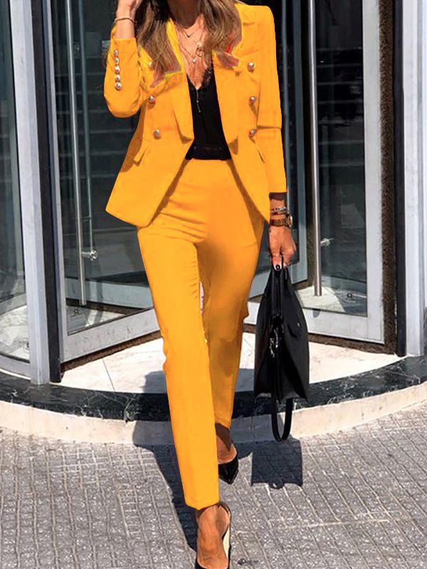 Drune | Zweiteilige Kombination Aus Zweireihigem Blazer und Eleganter Hose für Damen