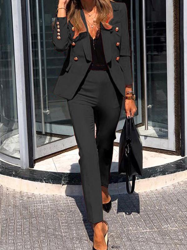 Drune | Zweiteilige Kombination Aus Zweireihigem Blazer und Eleganter Hose für Damen