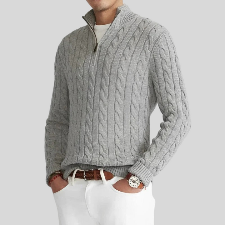 Drune | Herren Kabelstrick-Pullover mit Reißverschluss