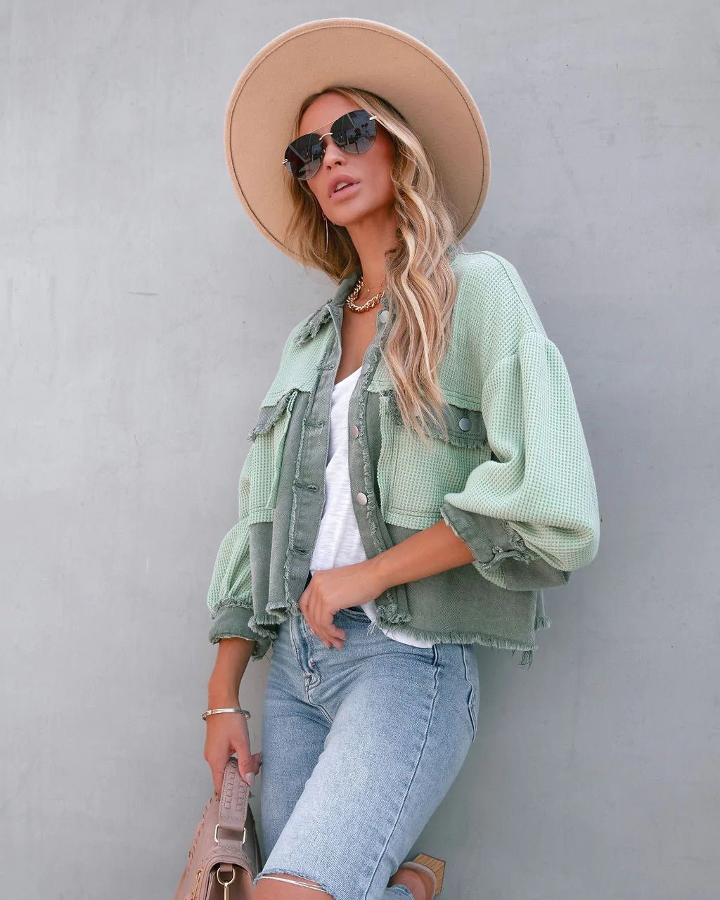 Drune | Tone Cropped Denim Jacke - Ballonärmel - Trendy Schichtelement - Lässiger Stil