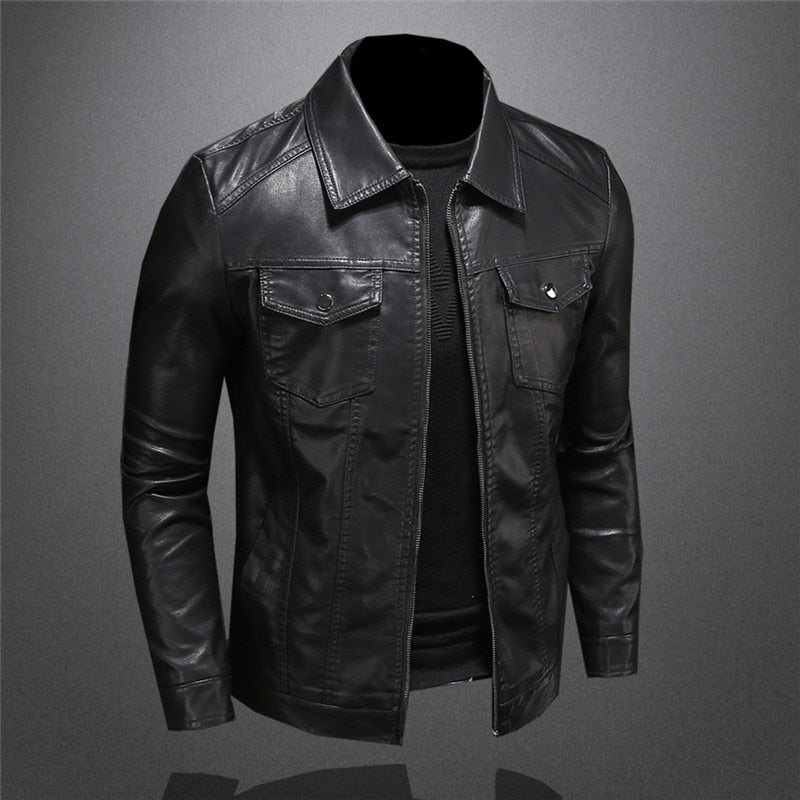 Drune | Schwarze Motorradlederjacke Pu-leder Robust und Stilvoll