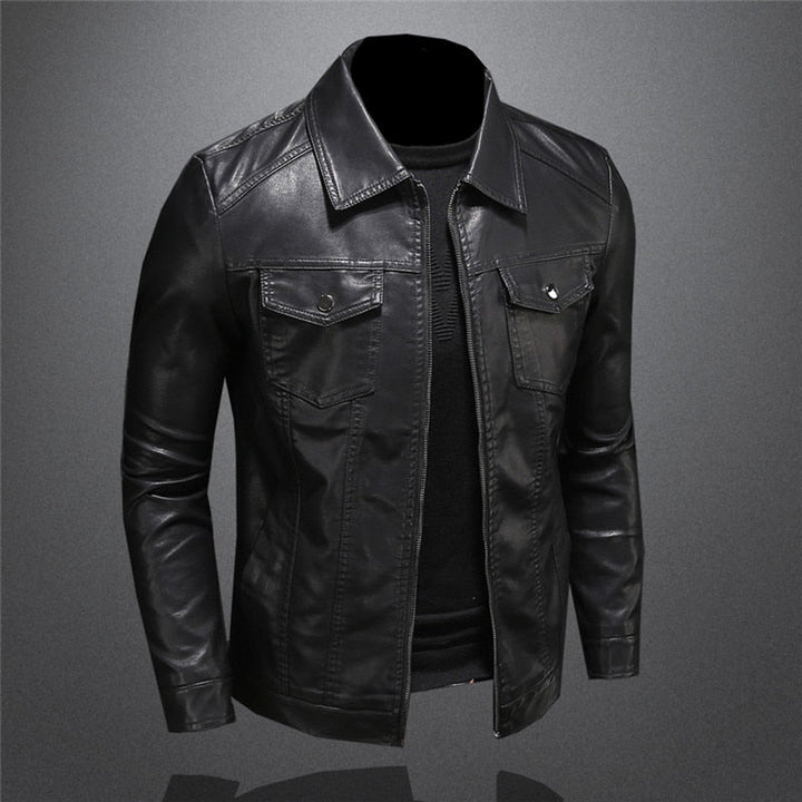 Drune | Schwarze Motorradlederjacke Pu-leder Robust und Stilvoll