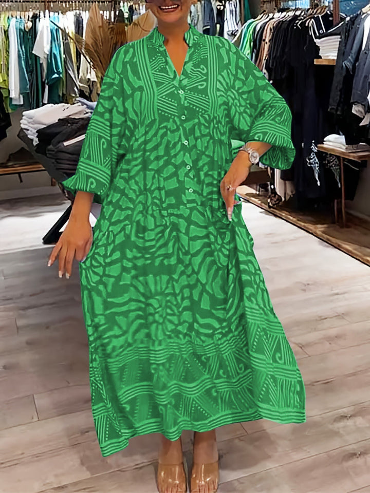 Drune | Stilvolles Maxikleid Mit Wirbel Und Zickzackmuster Für Damen