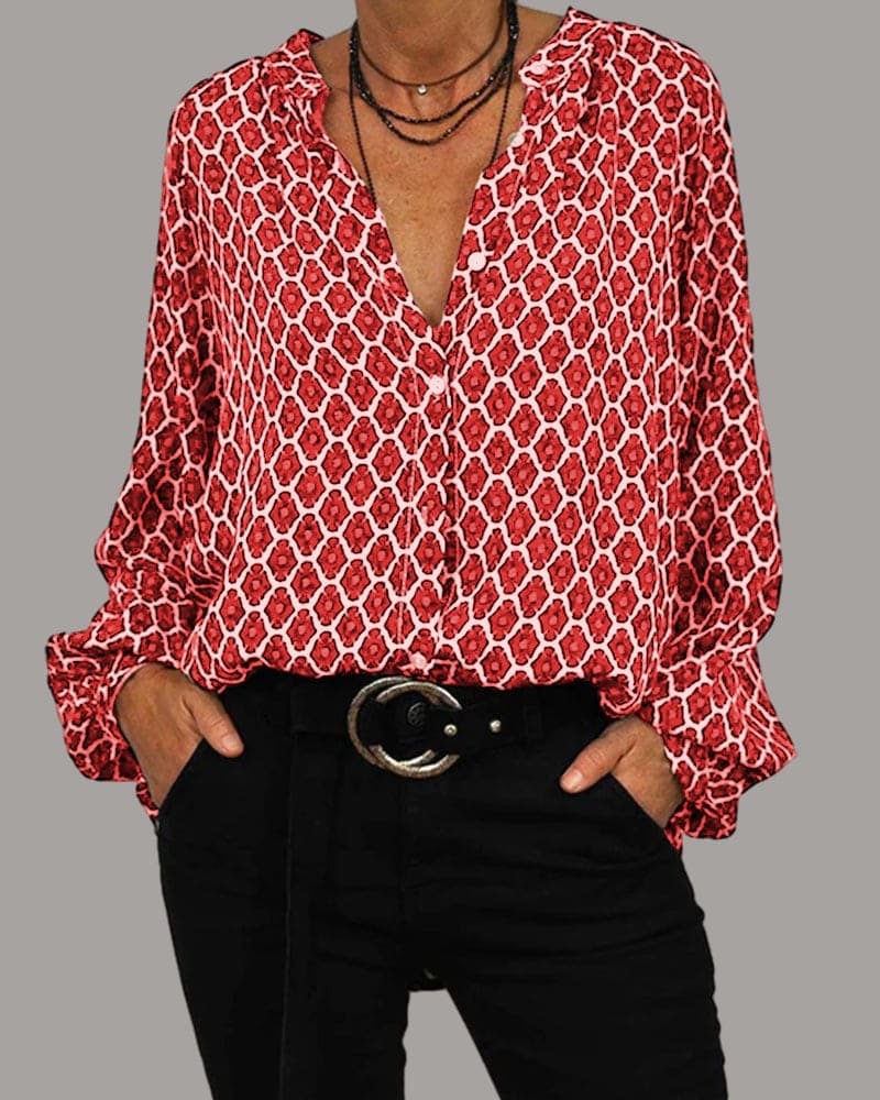 Drune | Lockere V-Ausschnitt Midi-Bluse