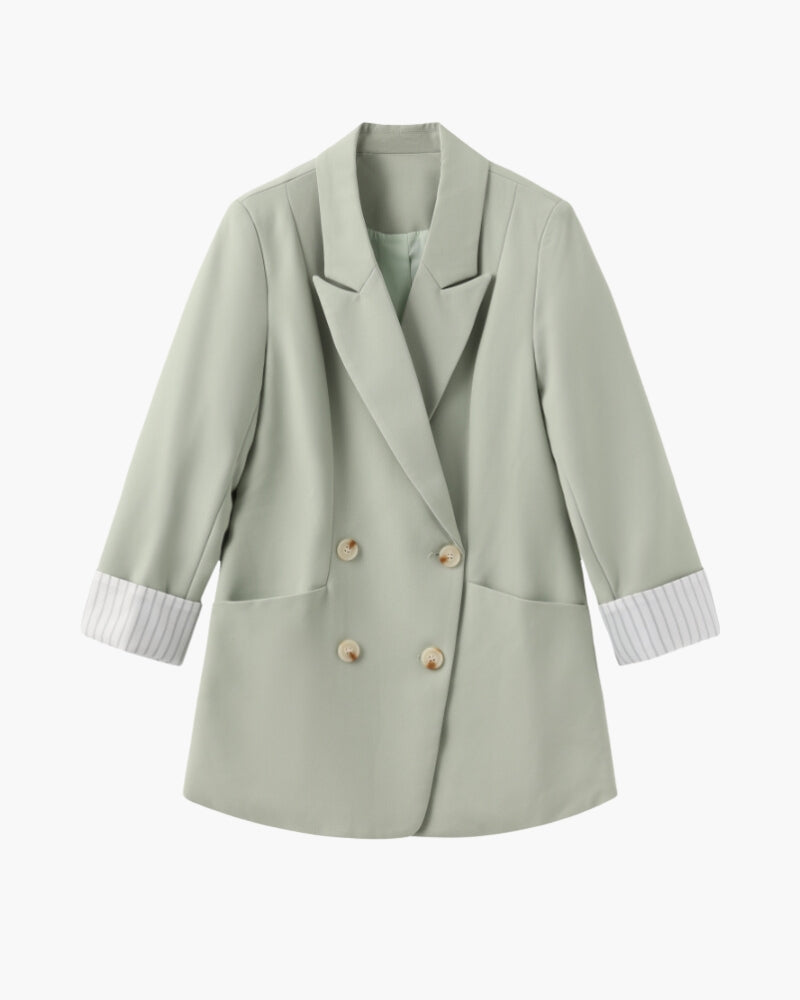 Drune | Olivfarbener Damen Sommerblazer mit Doppelkneifen