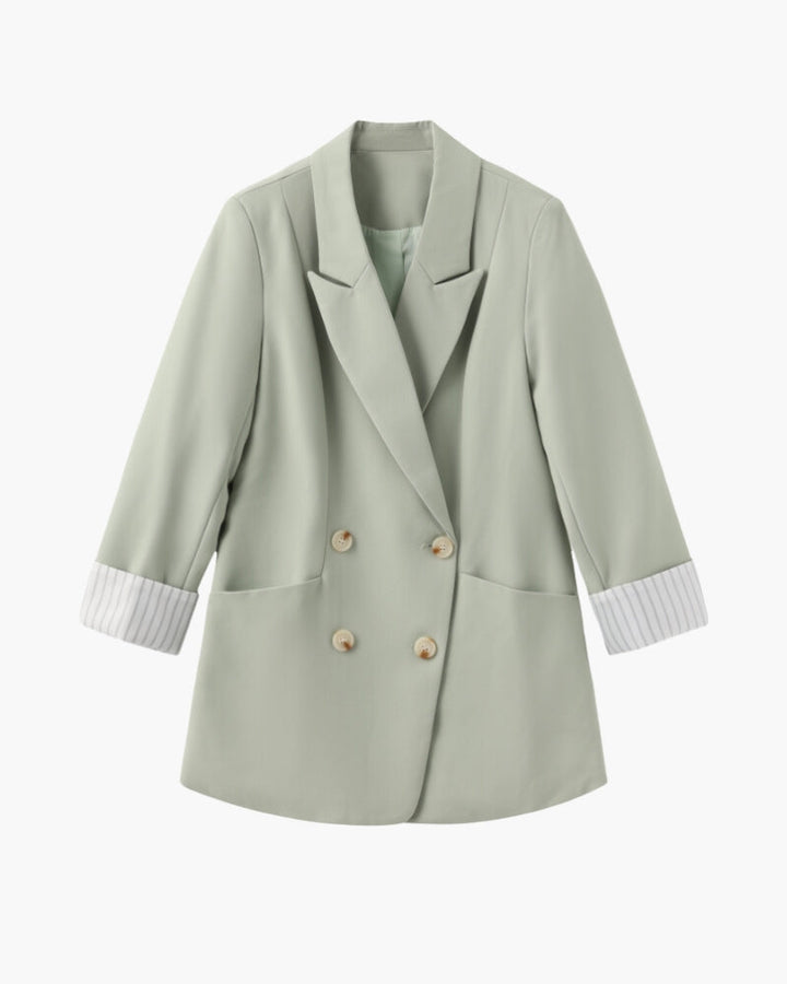 Drune | Olivfarbener Damen Sommerblazer mit Doppelkneifen