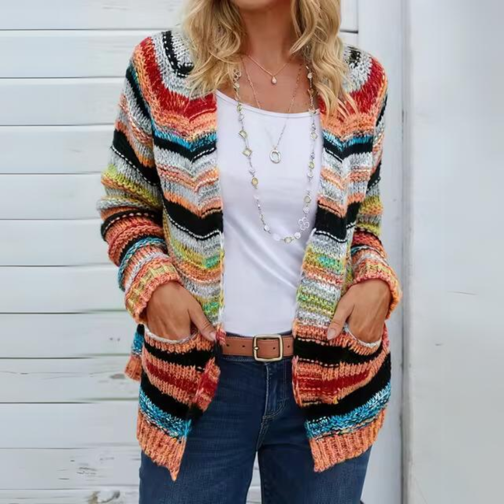 Drune | Cardigan Chic In Regenbogenstreifen