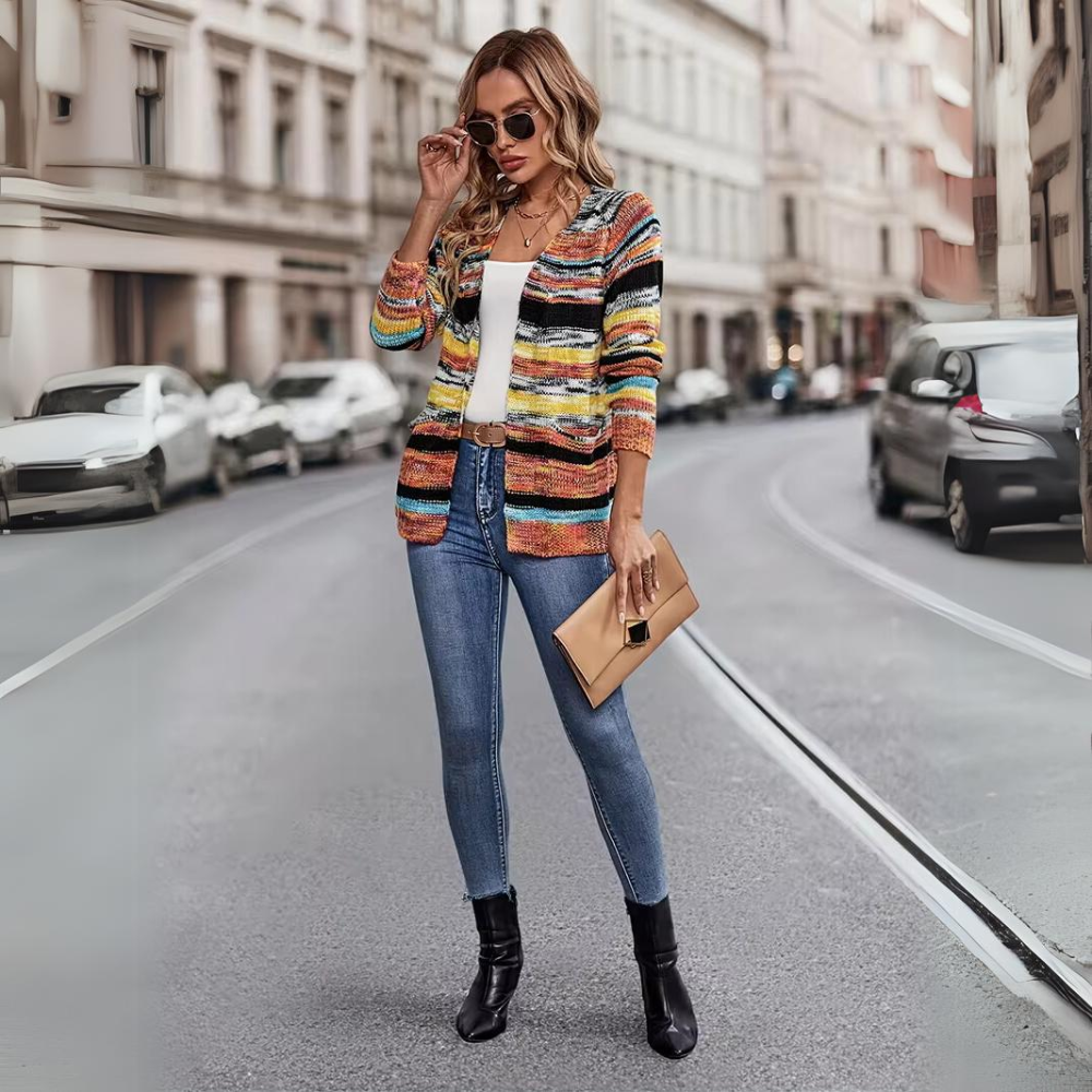 Drune | Cardigan Chic In Regenbogenstreifen