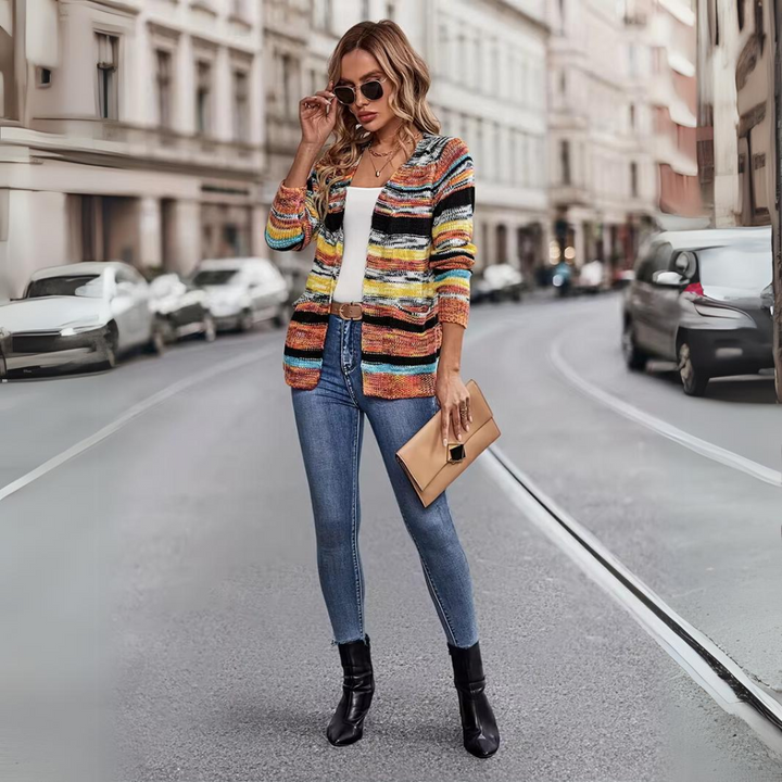 Drune | Cardigan Chic In Regenbogenstreifen