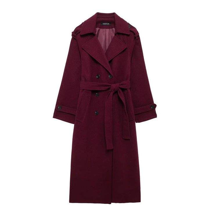 Drune | Damen Lange Winterjacke mit Gürtel und Doppelter Knopfverschlus